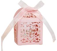 50 Packs de Boîtes de Faveur Croix, Boîtes De Faveur Baptême Et Rubans, Design Laser Cut Pour Les F?tes D'Anniversaire, Baby Shower, Bridal Showers