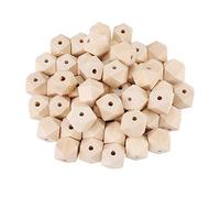50 Pcs 20 mm Perles en Bois Géométriques Naturelles, Walfront Perles en Bois à Facettes en Polyèdre non Peint avec Trou de 4mm pour la Fabrication de Bracelet de Colli