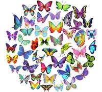 50 Pcs Autocollants Papillons en Vinyle Étanche Autocollant Papillon Coloré de Voiture Décalcomanie de Papillons Imperméable Sticker de Papillon Décoratif pour Vélo Ordinateur Portable