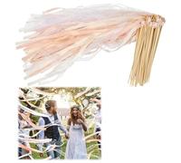 50 Pcs Baguette De Ruban De Mariage, Serpentin Mariage Baguette Avec Cloche Baguette De FéE Mariage FêTe Serpentins Ruban Bouquet Pour Mariage Anniversaire FêTe Party Cadeau MariéE (Champagne)
