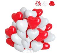 50 Pcs Ballon en Forme Coeur Rouge Blanc, 10 Pouces Ballons en Latex en Forme de Cœur, Amour Ballons Coeur en Latex pour Engagement, Mariage, Valentine et Anniversaire Fête Décoration