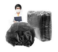 50 Pcs Bonnet Infirmière Jetable, Béret Non Tissé Bande Cap Anti Poussière Bande Cap Champignon Cap Capuchon De Protection Anti Poussière Couvre-Chef Clip Cap, Hommes Femmes (Noir)
