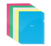 50 Pcs Chemises Plastique, Transparente Pochettes Chemise Coin A4 Pour le Stockage du Papier Couleurs Vives, Pochette Porte Document A4 Dossier Pochette pour Bureau École Documents Classification
