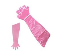 50 Pcs Disposable Plastic Gloves Long Arm Latex Free Powder Free Clear Gloves,Red,1