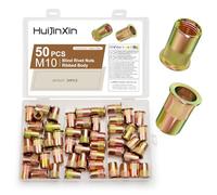 50 Pcs Insert Fileté Metal, Ecrou a Sertir, M10 Écrous à Sertir Rivet Fileté, Écrou de Rivet a Tête Plate en Acier Carbone, Manchons Écrous d'Insertion Filetés pour Tôles, Bois, électricité