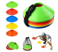 50 Pcs Plots De Marquage pour Football Cône, Cônes en Forme De Disque pour l'Entraînement De Football avec Sangle à Boucle Fixe, Poche Filet, Plots Sport pour Entraînement Football (5 Couleurs)