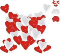 50 Pcs Red White Heart Shaped Balloons, 10 Inch Heart Shaped Latex Balloons, Love Heart Latex Balloons For Engagement, Wedding, Valentine And Birthday Party Decoration