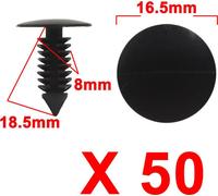 50 Pcs Rivet en plastique noir de trou de diamètre de 8mm Fastener pour voiture pare-chocs
