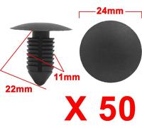 50 pcs Rivet en plastique Noir Fastener Pare-choc pare-boue Clip-Poussoir agrafe 11mm pour voiture
