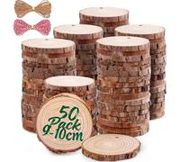 50 pcs Rondin de Bois Naturel 9-10cm avec Corde de 10 mètres, Craft Disques en Bois, Tranche de Bois, Découpe Parfaite pour Le processus de Bricolage Cadeau décoration