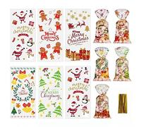 50 PCS Sac Cadeau, Bonbons Noël Pochette Sachet Transparent Chocolat Biscuit Sacs de Cadeaux ，Sachets de Transparent en Plastique Cadeau Noel avec 50pcs Cravates Torsadées pour Fête de Noël