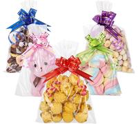 50 Pcs Sachet Plastique Transparent Noël,10 X 15 Cm Sachets Transparents Pour Biscuits Noël Avec 50 Pcs Noeuds De Couleurs Pour Emballage Cadeau Bonbons Chocolat