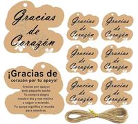 50 Pcs Spanish or French Thank You Cards with Strings 2.83 x 3.15 inch Kraft Gracias Appreciation or Enclosure Cards of Wedding Favor Small Business Packaging Thanksgiving Day Gift Labels (Spanish)