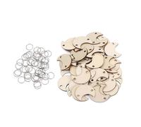 50 Pcs Wooden Slices Circle Discs Tags Star Heart Round Moon Crafts DIY Hanging Label With Holes Ring Clips Pour L'artisanat Et La Signalisation(Color 6)