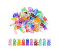 50 Pendentifs Ours en Résine, colorée - Charmes Ours Porte-clés en Résine Dégradé, pour Création de Bijoux et Artisanat DIY, 10 couleurs