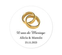 50 PERSONNALISÉS Autocollants Bague de mariage doré, 50 ans de Mariage noces d'or RONDS 40MM Merci étiquettes pour anniversaire, Fête, cadeau invité, dragées, enveloppe - Rd 010 (001)