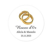 50 PERSONNALISÉS Autocollants Bague de mariage doré, 50 ans de Mariage noces d'or RONDS 40MM Merci étiquettes pour anniversaire, Fête, cadeau invité, dragées, enveloppe - Rd 010 (002)