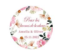 50 PERSONNALISÉS Autocollants Mariage,Pour les larmes De bonheur Autocollants, Motif de fleurs Étiquettes de tissus papier pour cadeau invité de Baptême/Anniversaire/Fête/bonbonnière - Rd 069 (002)