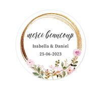 50 PERSONNALISÉS mariage Autocollants Merci Beaucoup étiquettes de Mariage Baptême fiançailles ans Fête cadeau invité/dragées -Rd 085 (Couronne de roses)