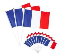 50 Petit Drapeau Français avec Baton Drapeau Tricolore Bleu Blanc Rouge | Drapeaux Tenus à Manivelle Fanions pour Fête Défilés Matchs de Football Evénement Sportif Jardin Décoration de Bar 21 x 14cm