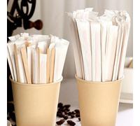 50 pièces/100 pièces Bâtonnets à café en bois jetables, chacun emballé individuellement dans un sac en papier pour remuer les jus, le lait et les boissons en cuisine. Plusieurs tailles au choix. Fourn