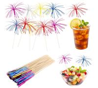 50 pièces 23 cm décoration de feu d'artifice de cocktail, décoration de boisson colorée bâtonnets de cocktail de palmier à paillettes, décoration de cocktail feux d'artifice réutilisables, pour annive