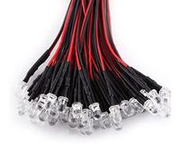 50 Pièces 3MM 5MM LED 12V 20cm Pré-câblé Blanc Rouge Vert Bleu Jaune UV RGB Diodo Lampe Décoration Lumière Pré-soudé,rouge Sans Support,3mm 12v