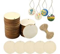 50 Pièces 5 cm Disque en Bois Rond Mini Rondin de Bois Rond Décoratif Tranche avec Trou pour Le Bricolage, L'artisanat, La Peinture, La Décoration pour La Maison, Le Mariage, La Fête