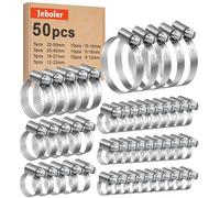 50 Pièces 8-50mm Collier de Serrage Set, Jeboler Réglable Collier Serrage Inox 304 Collier Serrage Métallique, Collier Durite en Acier Inoxydable pour l'automobile, l'industrie, le jardin, etc.