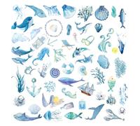 50 Pièces Aquarelle Animaux de Mer Bleu Imperméables Muraux de Poissons sous la Mer pour Guitare Valise