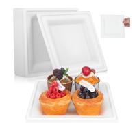 50 Pièces Assiettes Plates Blanches Épaisses en Pulpe de Canne | Style Minimaliste, pour Banquets Traiteur et Camping, Adaptées aux Entrées et Cupcakes