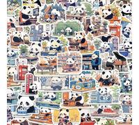 50 Pièces Autocollants Animaux de Lecture en Vinyle Imperméables et Esthétiques, pour Ordinateur Portable, Journal, Valise, Moto, Casque, Scrapbooking, Décoration Bricolage (Motifs de Panda)