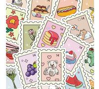 50 pièces Autocollants de la série de timbres de dessins animés mignons, convenant pour le scrapbooking, le journal, le cahier, la bouteille d'eau, la voiture, design basé sur la foi avec des messages