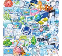 50 pièces Autocollants esthétiques Frutiger Aero en PET transparent 2D Océan Été Plage Graffiti Autocollant vinyle imperméable pour ordinateur portable téléphone voiture planche à roulettes bouteilles