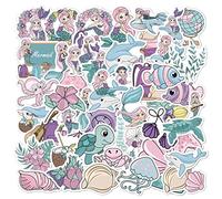 50 Pièces Autocollants Sirène et Princesse en Vinyle - Mignons et Imperméables pour Filles - Ensemble DIY pour Vélo, Planche à Roulettes, Casque