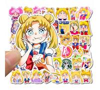 50 pièces Autocollants vinyle officiellement licenciés Tsukino Usagi de Sailor Moon, bandes dessinées mignonnes de Mizuno Ami. Étiquettes DIY de haute qualité, résistantes à l'eau, aux UV et aux rayur