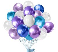 50 Pièces Ballons Anniversaire Frozen - 12 Pouces Ballons Latex Bleu Pastel & Violet Clair avec Flocons de Neige - Décoration Fête Thème Frozen pour Filles