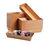 50 Pièces Barquettes en Carton Kraft, Plateaux Alimentaires Jetables en Papier Kraft, Assiette Brune en Carton, Bol Jetable Carton pour Gâteau Frites Collations Salade Sushis (13,8 x 7 x 3,5 cm)