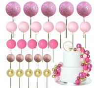 50 pièces - Bâtonnets de décoration de gâteau de douche de bébé en mousse, mini ballons pour décorations de gâteau d'anniversaire, série rose, forme de boule de perle, décorations de fête d'anniversai