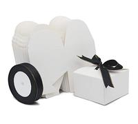 50 Pièces Boite Cadeau Blanche, Boite Carton Carrée, Carrées pour Cadeaux, Facile à Assembler, avec Ruban D'or Noir, pour Cadeau de Fêtes, Mariage, Anniversaire