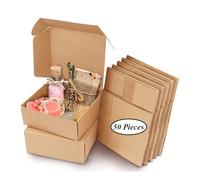 50 Pièces Boîtes Cadeaux Sacs Cadeaux, Boîtes Cadeaux En Carton, Kraft Boîtes de Bonbons, 7,5 x 7,5 x 3cm Brun Boîte-Cadeau En Papier Kraft avec Couvercles pour Anniversaires, Mariages, Noël