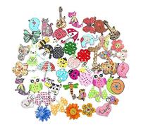 50 Pièces Boutons Animaux, Petits Bouton Mélanger de Couture en Bois Assortis Colorés Enfant Boutons avec 2 Trous pour Couture Artisanat Scrapbooking et Bricolage Ornement Fait à la Main