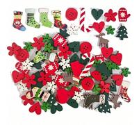 50 pièces Boutons décoratifs de Noël en bois - Assortiment d'arbres de Noël, flocons de neige et gants - Artisanat DIY, fabrication de cartes de Noël, scrapbooking, accessoires pour la tête et décorat