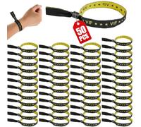 50 Pièces Bracelet Tissu, Réglable Bracelet Evenementiel, Etanche VIP Bracelets d'Identification, Ticket Bracelets pour Fête Anniversaire Exposition Bal Cinéma (Noir)