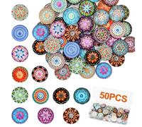 50 Pièces Cabochons en Verre pour Decoration 20mm, Mosaïque en Verres Rond avec Motifs Colorés, Pépites de Verre Assorties pour Bijoux, Décoration