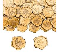 50 Pièces Cachet De Cire,Auto-Adhésif Autocollants De Carte,Motif Coeur et Forme Romarin,Autocollants De Cire Dorés,pour Des Faveurs Invitation,Stickers Mariage