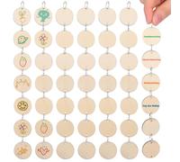 50 Pièces Calendrier Bois Rond 3cm, Disques de Suspendre | Ronde Tranches en Bois Calendrier, Rondes pour Date Importante, Décoration Naturelle, Anneaux Fer, Activité Créative