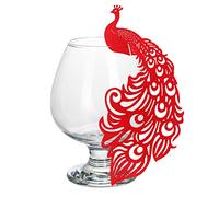 50 Pièces Carte de Verre Marque Place Forme de Paon Carte de Verre à Vin Carte Porte Table Nom Marque Place de Cartes pour Mariage Douche Bébé Saint-Communion Fête d'anniversaire, Rouge