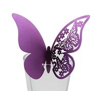 50 Pièces Carte de Verre Marque Place Forme de Papillon Ajouré 3D Papillons Stickers Muraux Papillons Carte de Verre Marque Place Mariage Décoration de Table pour Fête de Mariage (Violet Foncé)