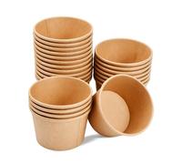 50 Pièces Carton Kraft Récipient de Nourriture, Gobelets en Papier Bio, Bol à Soupe à Emporter Marron, Aliments Kraft pour Crème Glacée Sandwich (230ml)